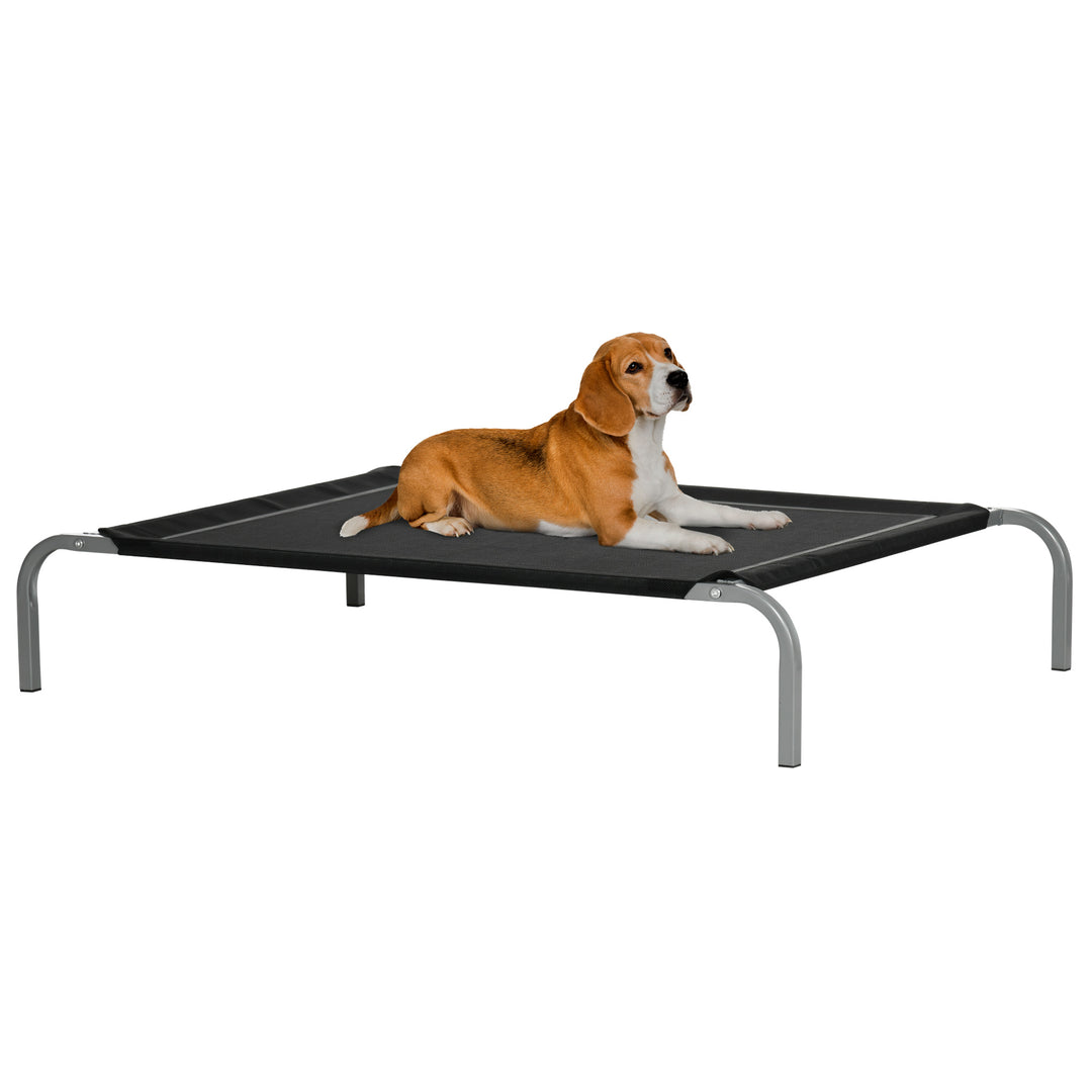 PawHut Elevated Pet Bed Cooling Raised Cot-Style Bed for Large Medium Sized Dogs with Non-slip Pads Breathable Mesh Fabric, 110 x 75 x 20 cm - Black