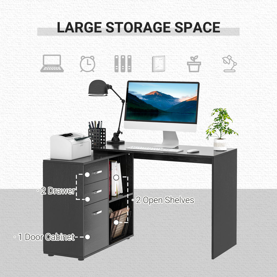 Computer Desk Table Workstation Home Office L Shape Drawer Shelf File Cabinet Black