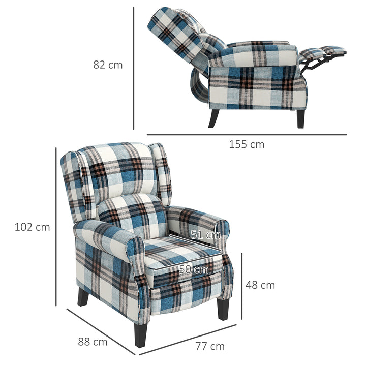 Wingback Reclining Chair Push Back Recliner Armchair for Living Room Bedroom with Footrest Armrests Wood Legs Blue