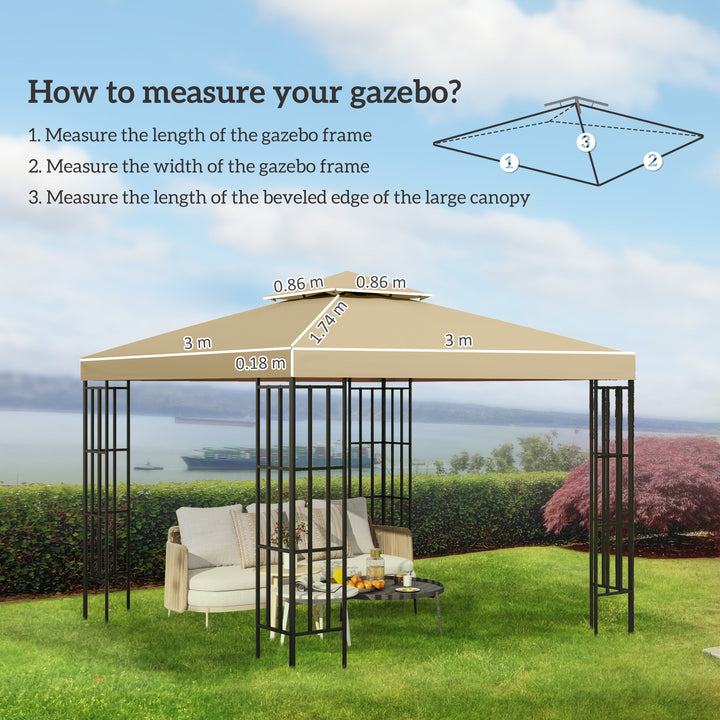 Outsunny 3 x 3(m) Canopy Top Cover Double Tier Gazebo Gazebo Replacement Pavilion Roof Deep Beige (TOP ONLY)