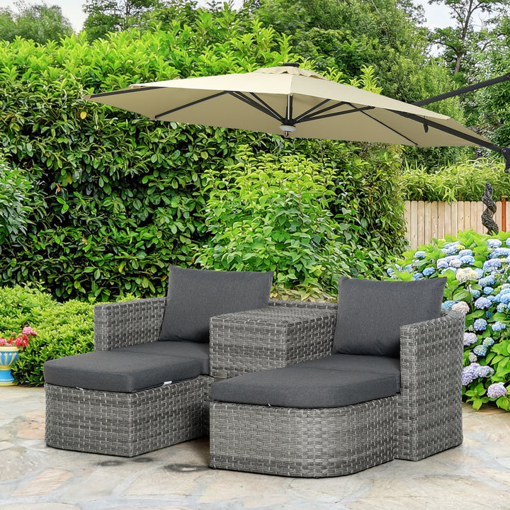 Outsunny 5-Seater Outdoor PE Rattan Sofa Set, Patio Wicker Conversation Double Chaise Lounge Furniture Set w/ Side Table, Large Daybed, Mixed Grey
