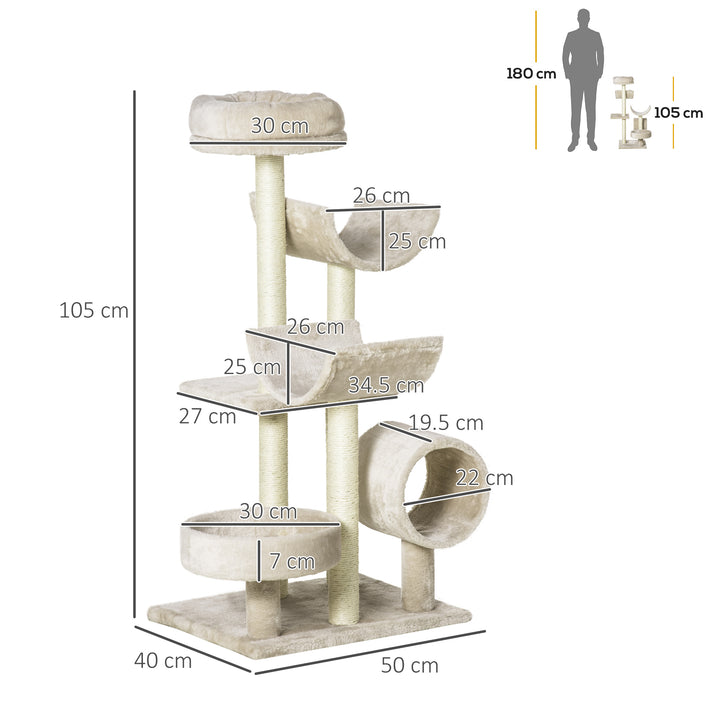 Cat Tree, Plush, 50Lx40Wx105H cm-Beige