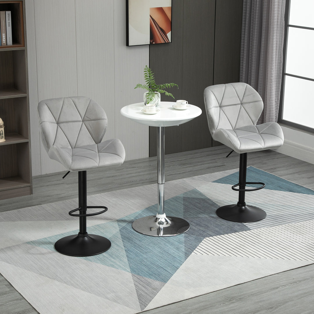 Bar Stool Set of 2 Fabric Adjustable Height Armless Upholstered Counter Chairs with Swivel Seat, Light Grey