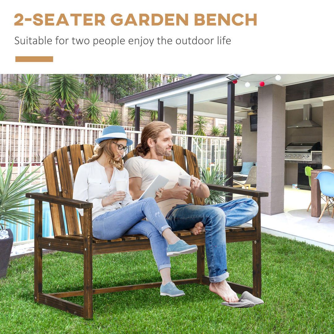 Outsunny Outdoor Wooden Garden Bench, Patio Loveseat Chair with Slatted Backrest and Smooth Armrests for Two People, for Yard Lawn Carbonised Finish