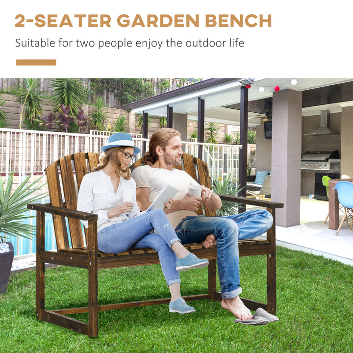 Outsunny Outdoor Wooden Garden Bench, Patio Loveseat Chair with Slatted Backrest and Smooth Armrests for Two People, for Yard Lawn Carbonised Finish