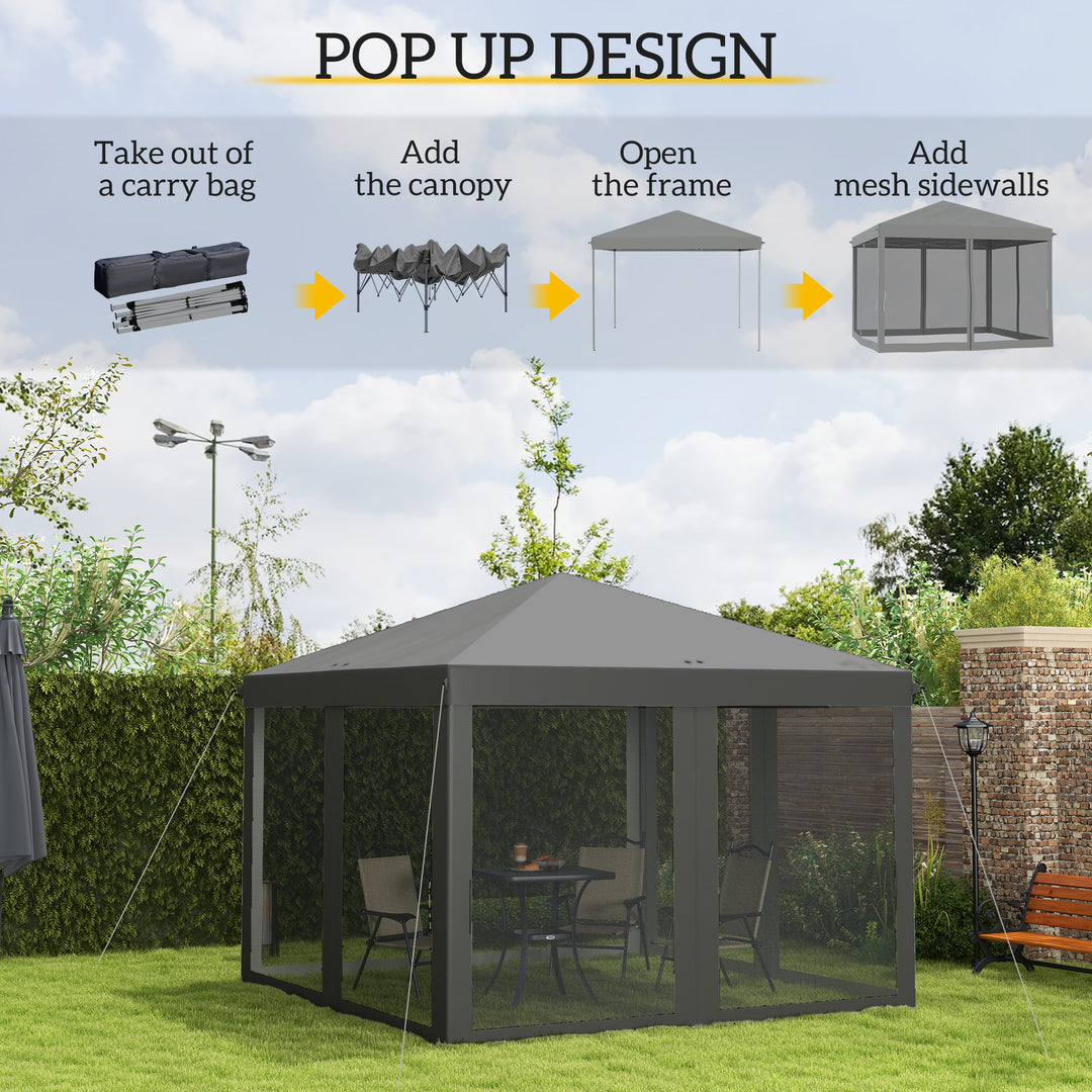 3 x 3 m Pop Up Gazebo, Garden Tent with Removable Mesh Sidewall Netting, Carry Bag for Backyard Patio Outdoor Light Grey