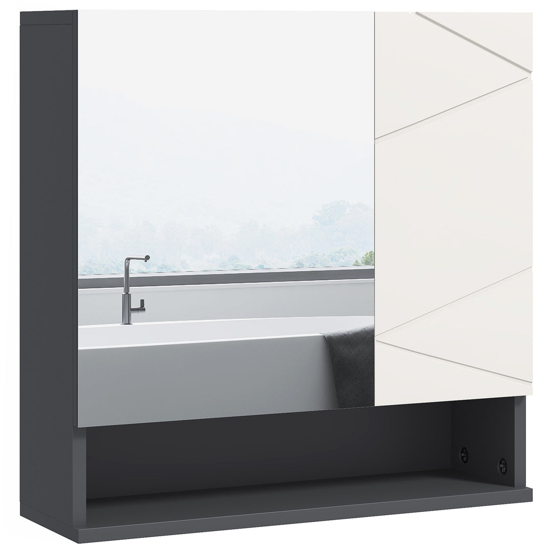 Bathroom Mirror Cabinet, Wall Mounted Storage with Adjustable Shelves, 55W x 17D x 55Hcm, Light Grey