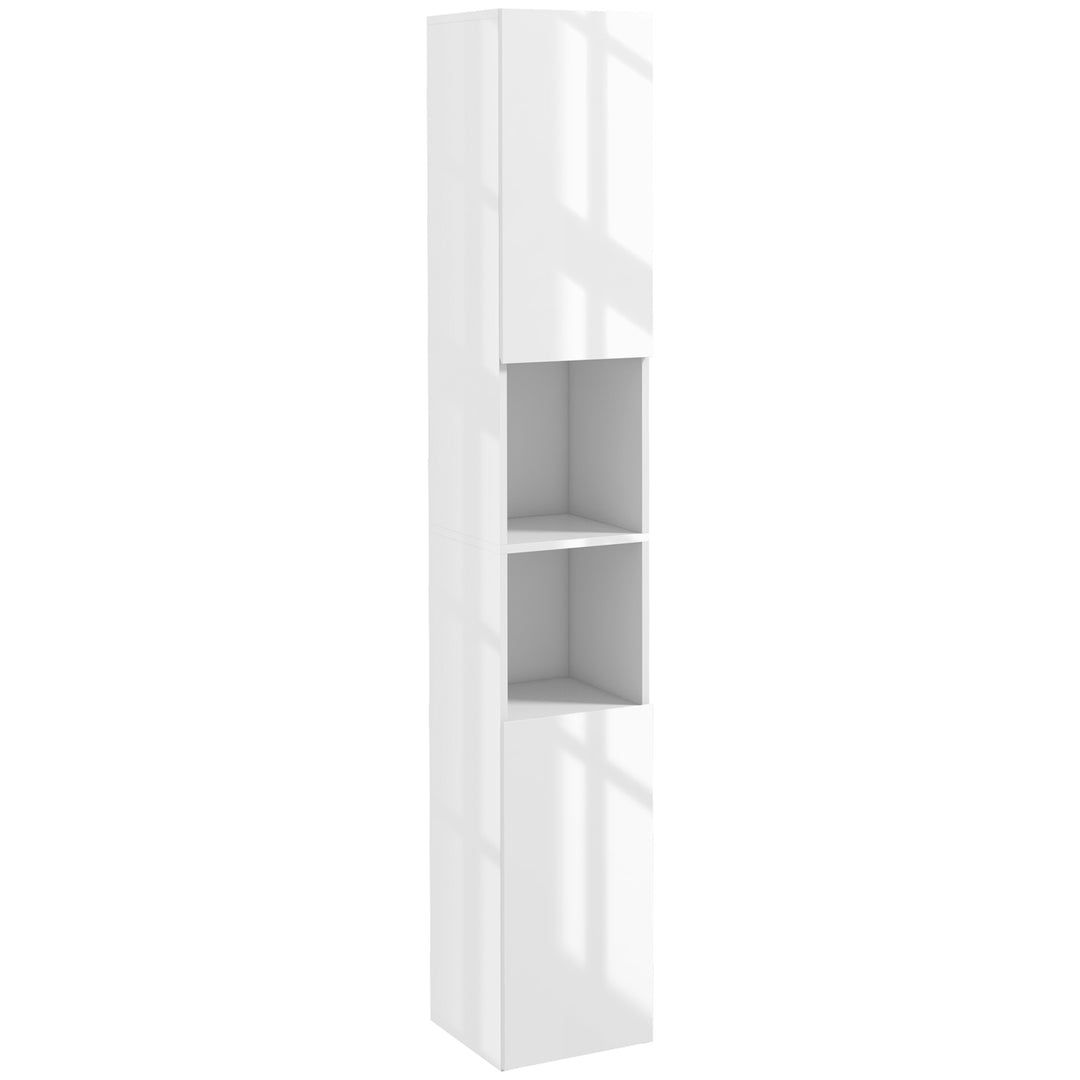 Freestanding Bathroom Cabinet, High Gloss Storage Cabinet with Doors and Adjustable Shelves, 30 x 30 x 181.5 cm, White