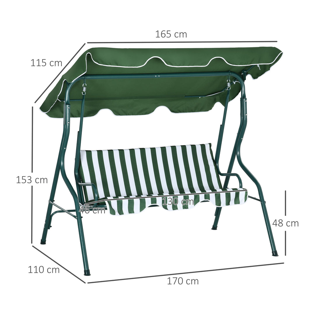 Steel 3-Seater Swing Chair w/ Canopy Green
