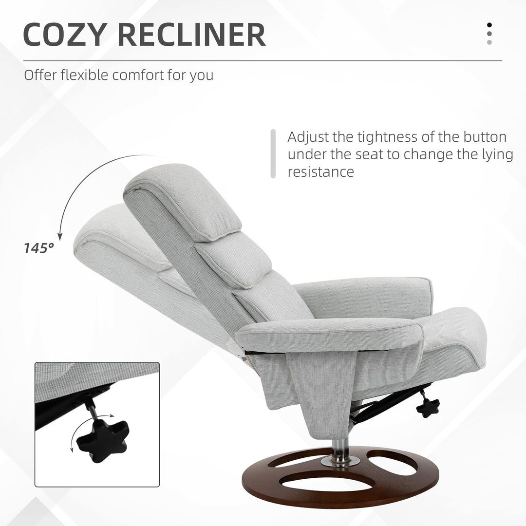 Recliner Chair Ottoman Set 360° Swivel Sofa Stool Modern Soft Thick Padding Wood Base Grey