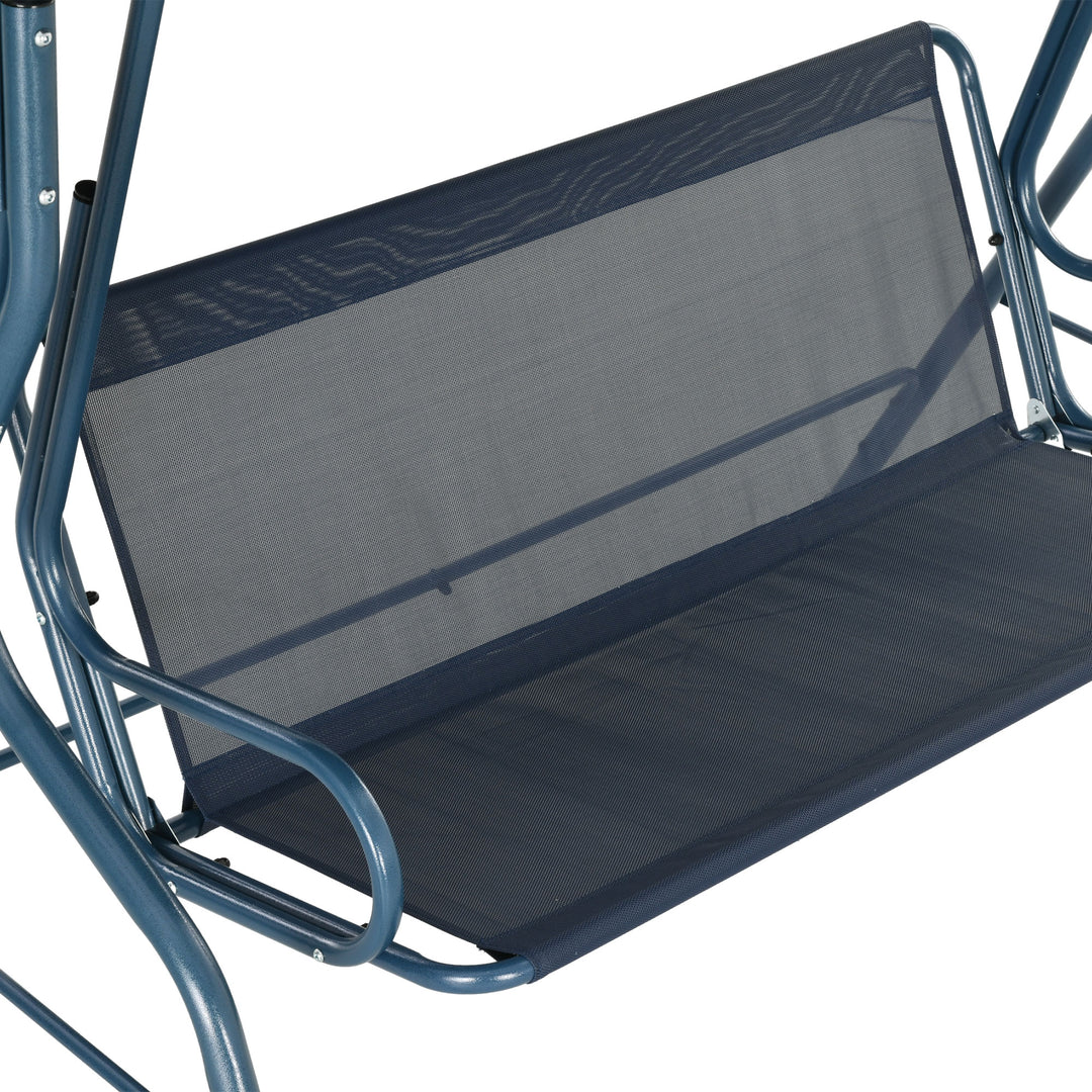 3 Seater Garden Swing Chair_ Outdoor Garden Bench with Adjustable Sun Cover and Metal Frame - Blue Stripes