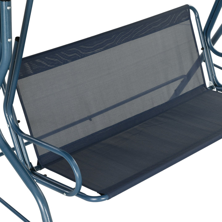 3 Seater Garden Swing Chair_ Outdoor Garden Bench with Adjustable Sun Cover and Metal Frame - Blue Stripes