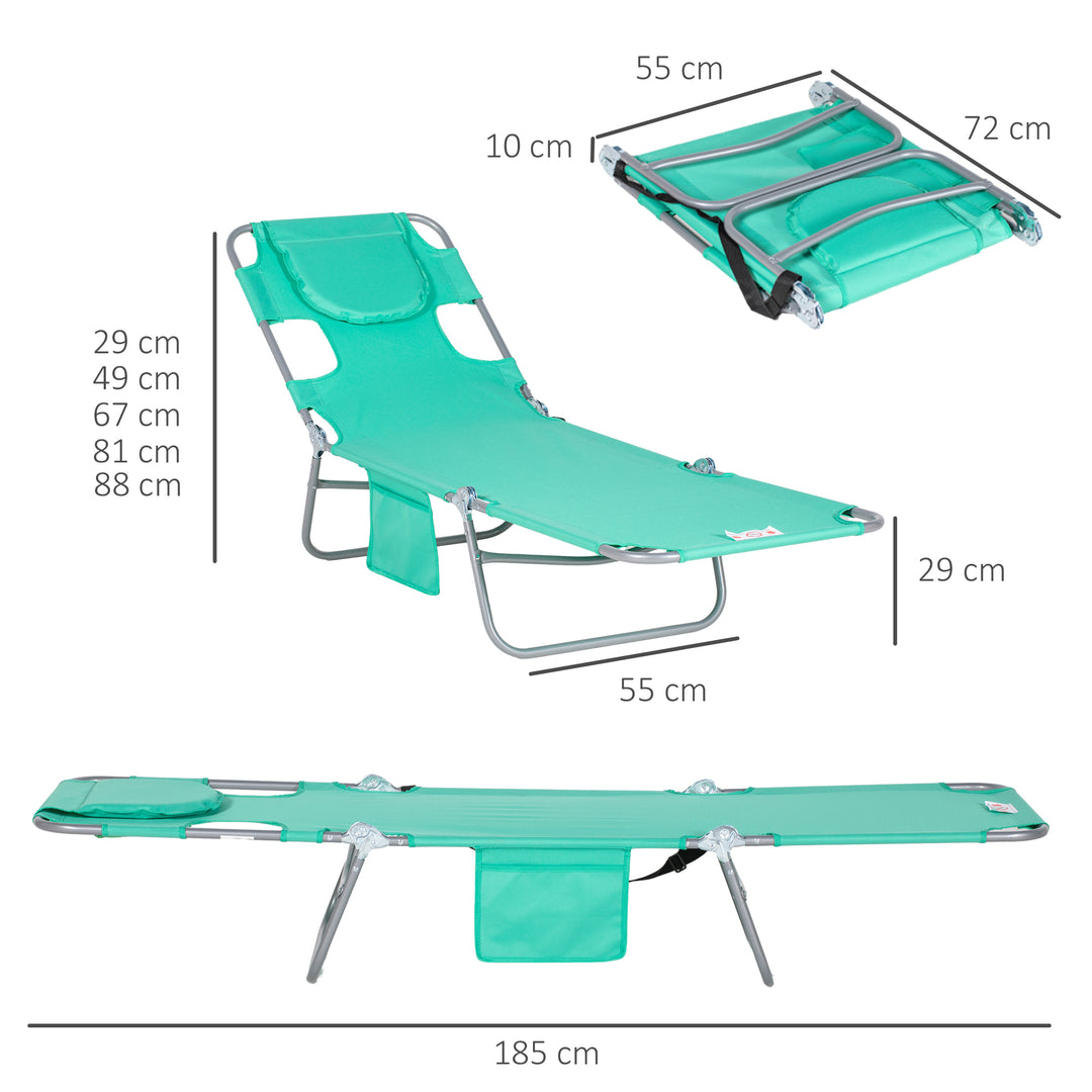 Beach Chaise Lounge with Face Cavity &amp; Arm Slots, Portable Sun Lounger, Reclining Lounge Chair for Patio Garden Beach Pool, Green