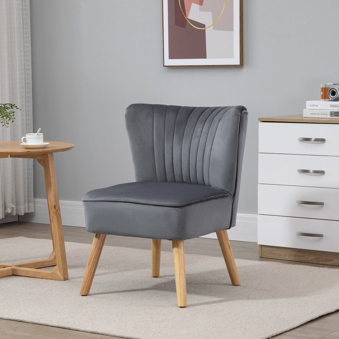 Modern Accent Chair, Fabric Living Room Chair with Rubber Wood Legs and Thick Padding, Grey