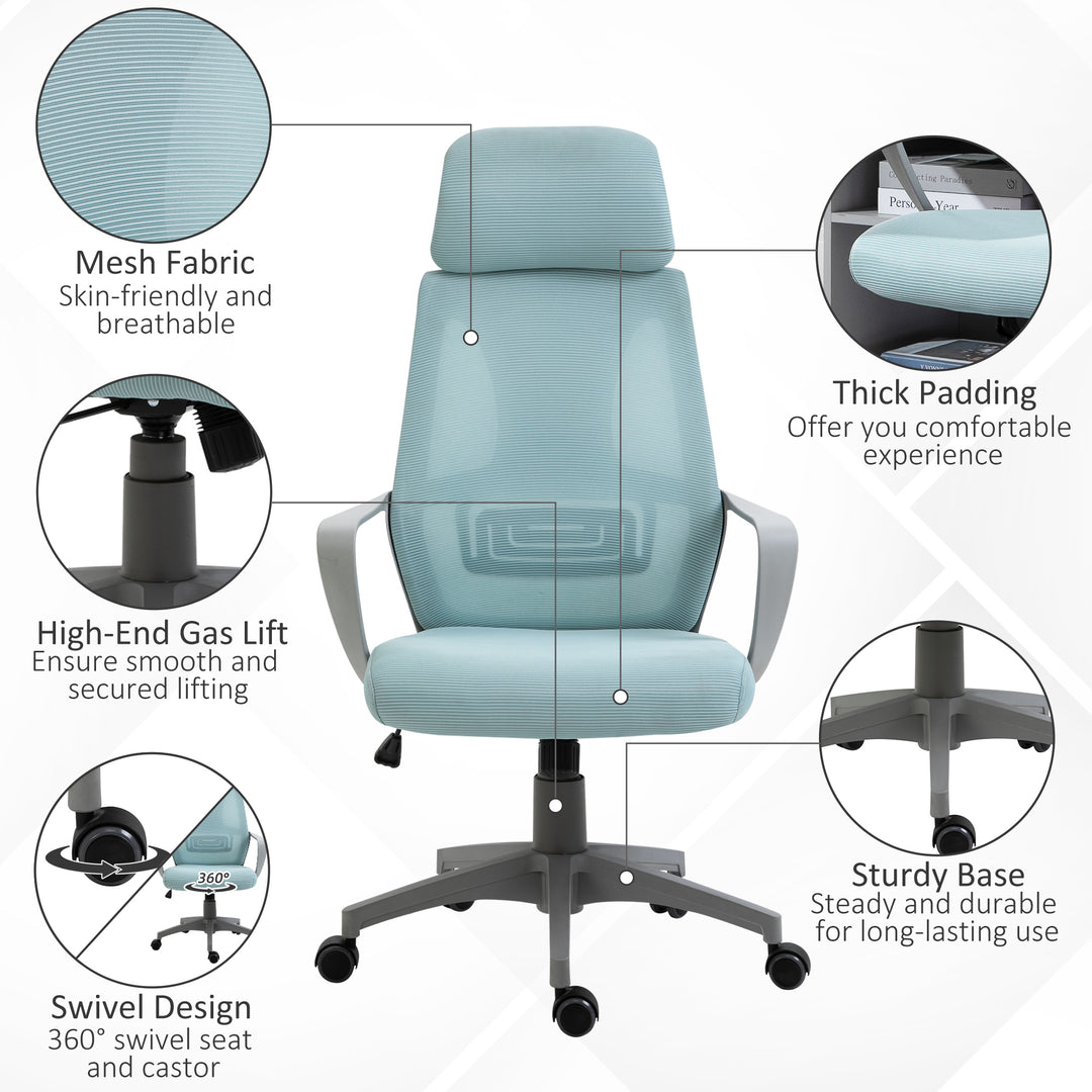 Ergonomic Office Chair w/ Wheel, High Mesh Back, Adjustable Height Home Office Chair - Blue