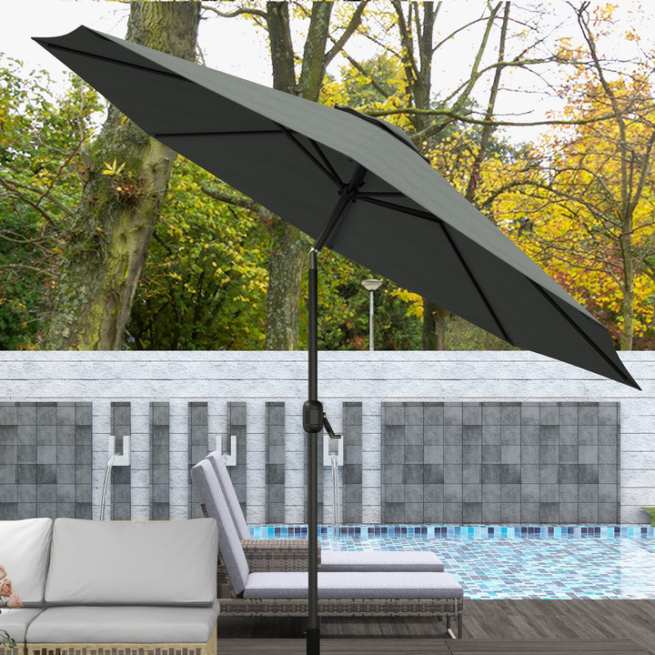 3(m) Tilting Parasol Garden Umbrellas, Outdoor Sun Shade with 8 Ribs, Tilt and Crank Handle for Balcony, Bench, Garden, Dark Grey