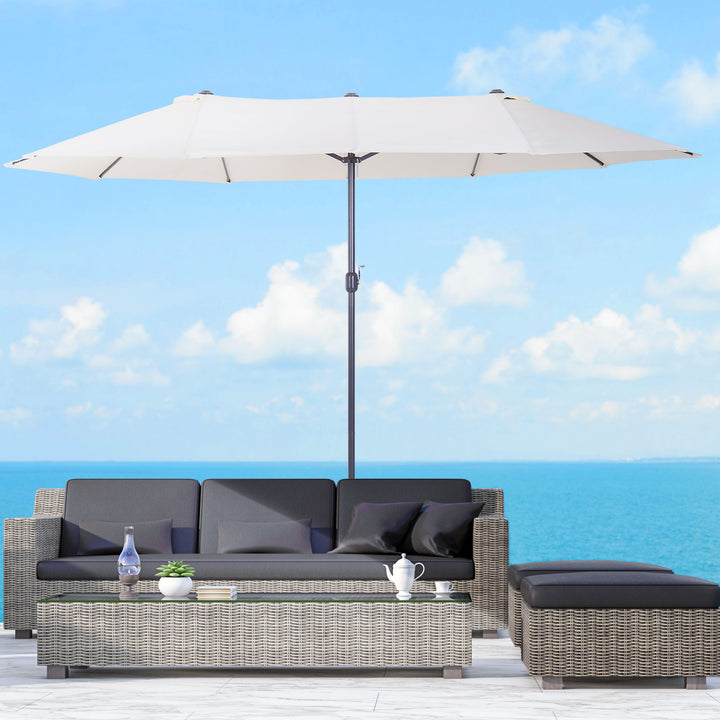 Outsunny 4.6m Garden Parasol Double-Sided Sun Umbrella Patio Market Shelter Canopy Shade Outdoor Beige - NO BASE