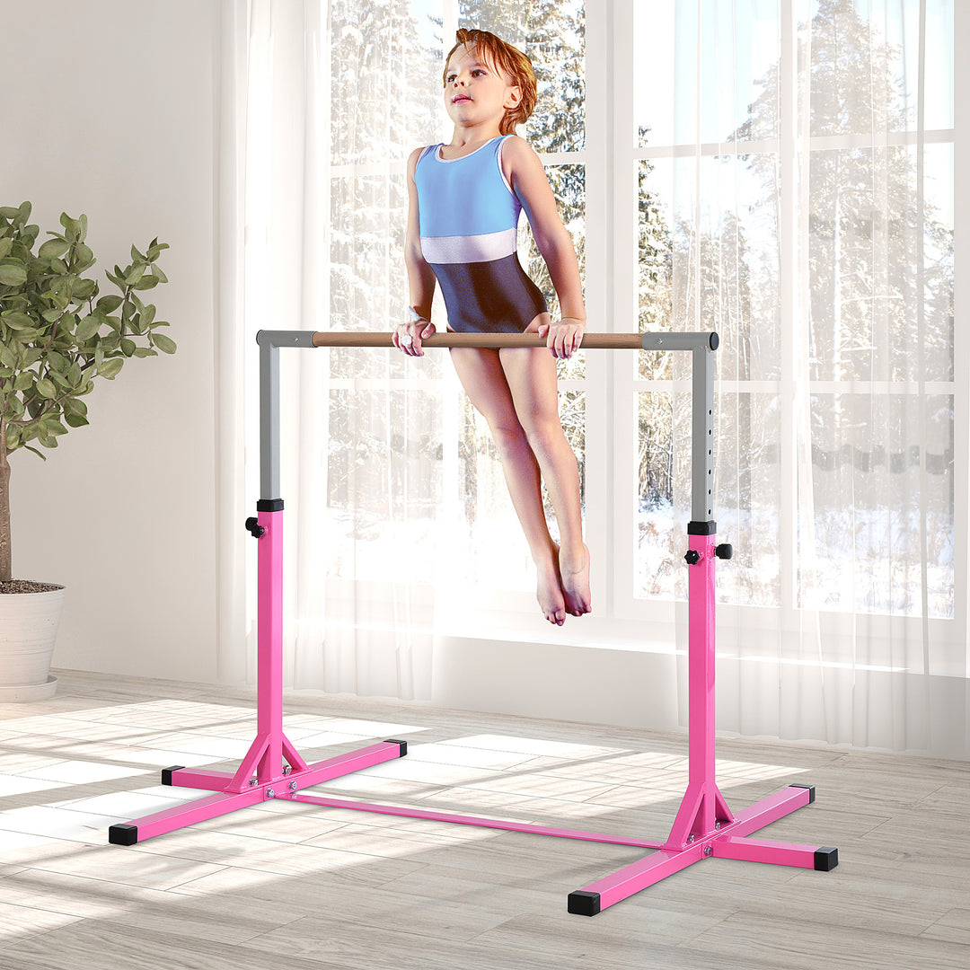 Steel Frame Adjustable Horizonal Gymnastics Bar for Kids Pink