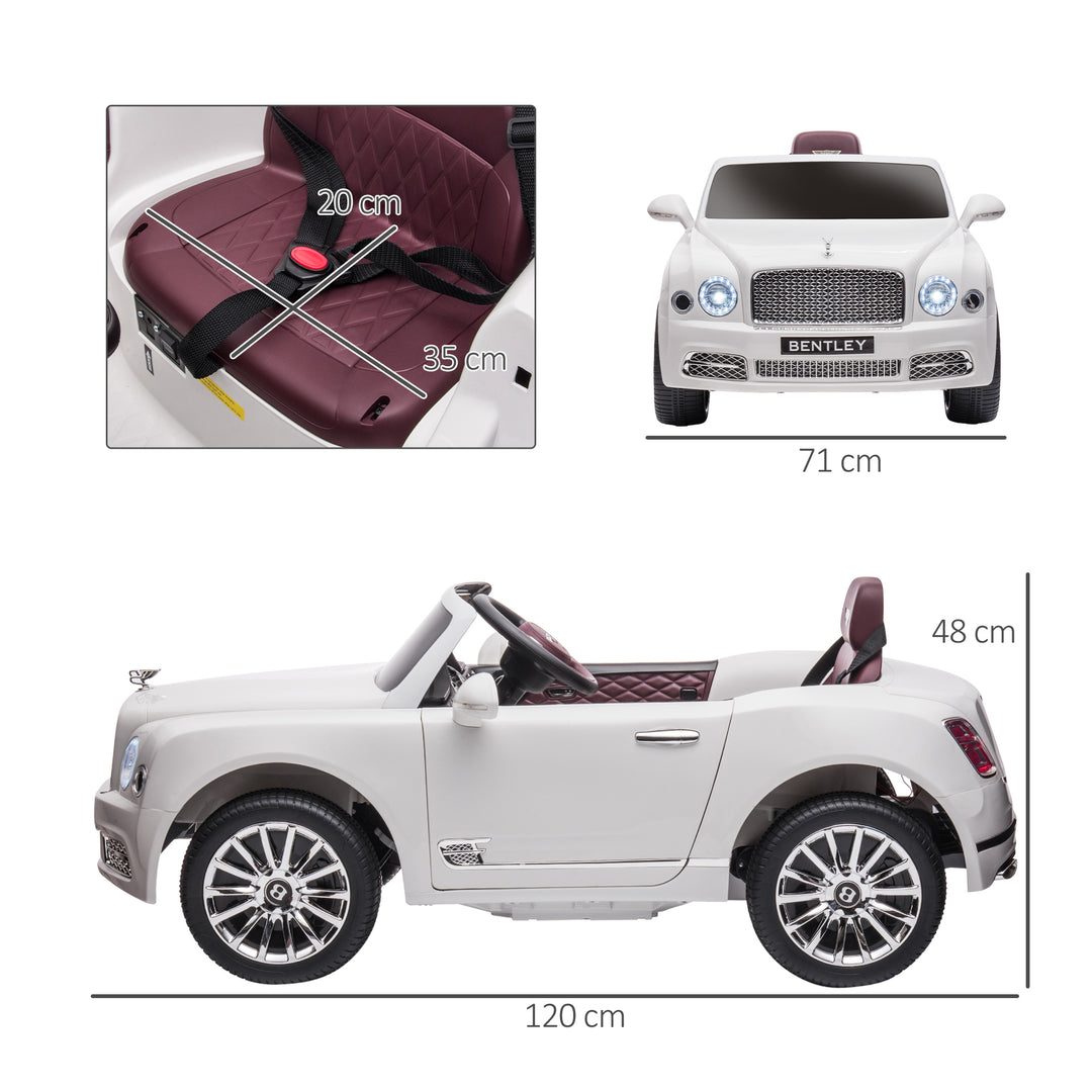 Kids Electric Ride On Car with Parent Remote, 12V Battery Powered Toy Car with Music Horn Lights MP3 Suspension Wheels for 37-72 Months, White