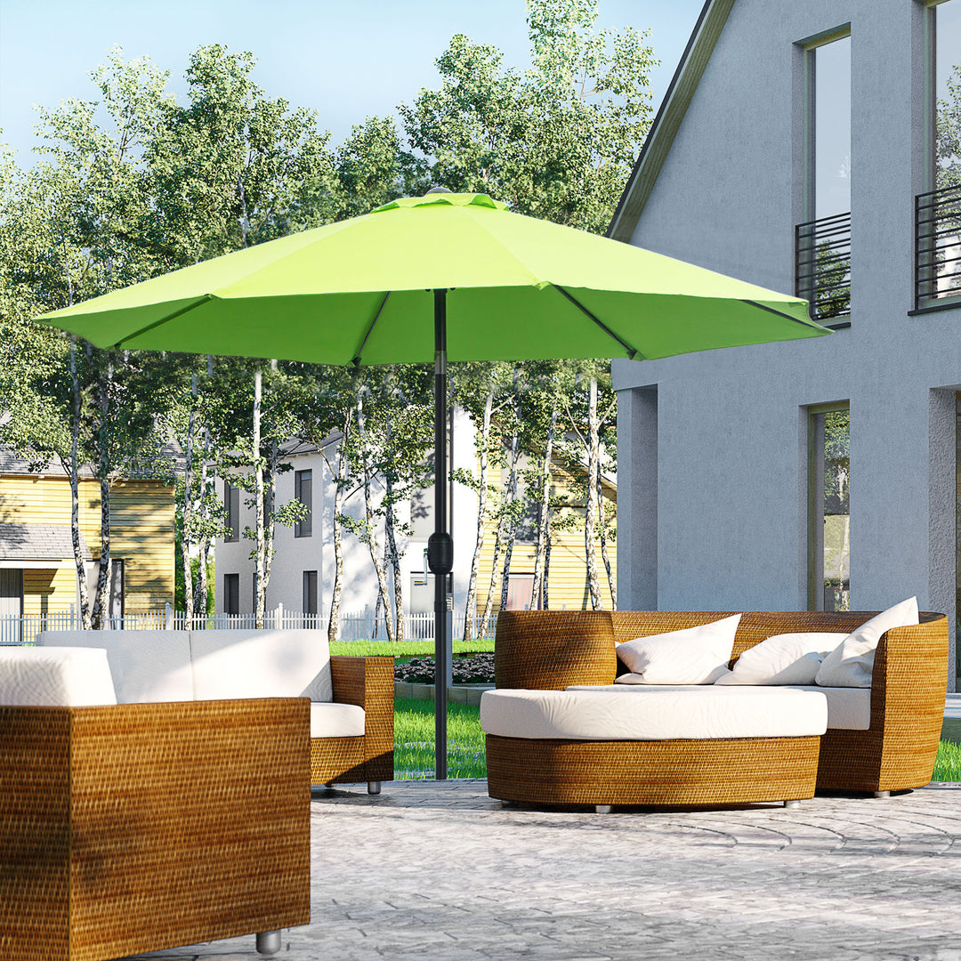 2.7M Patio Parasol Sun Umbrella, Tilt Shade Shelter Canopy with Crank 8 Ribs Aluminium Frame, Light Green