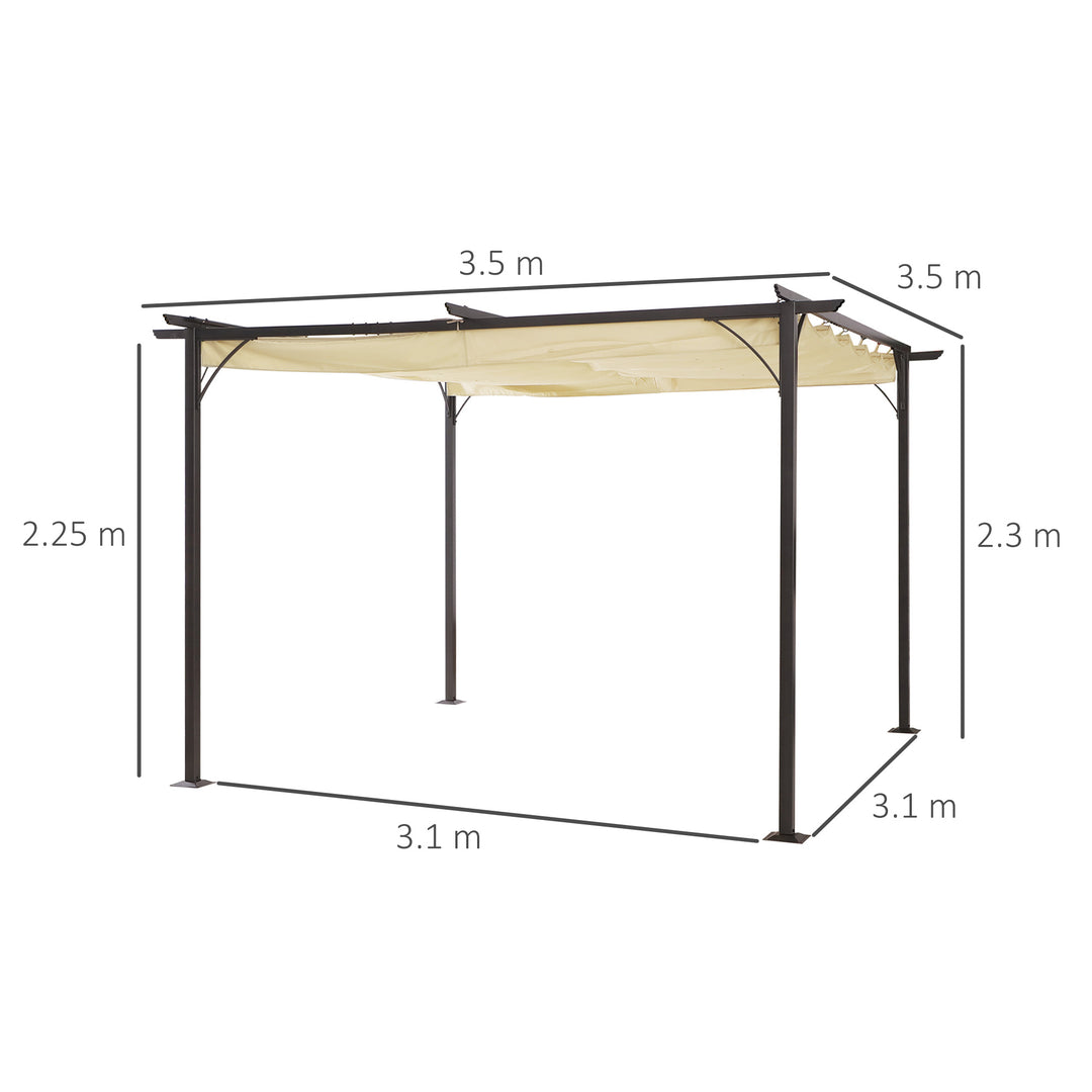 3.5M X 3.5M Metal Pergola Gazebo Awning Retractable Canopy Outdoor Garden Sun Shade Shelter Marquee Party BBQ, Beige