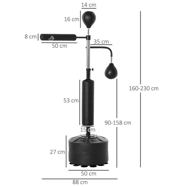 3-in-1 Boxing Punching Bag Stand with 2 Speedballs, 360° Relax Bar, & PU-Wrapped Bag & Adjustable Height