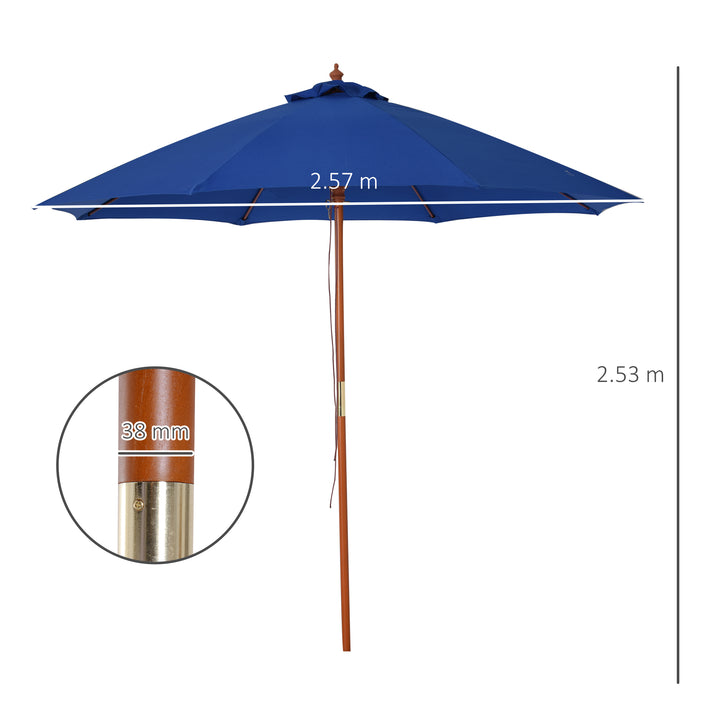 Outsunny 2.5m Wood Garden Parasol Sun Shade Patio Outdoor Market Umbrella Canopy with Top Vent, Blue