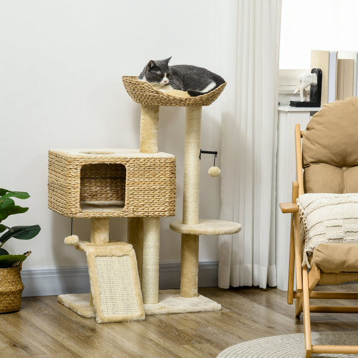 95cm Cat Tree Tower for Indoor Cats, with Scratching Post, Cat House, Toy Ball, Platform - Beige