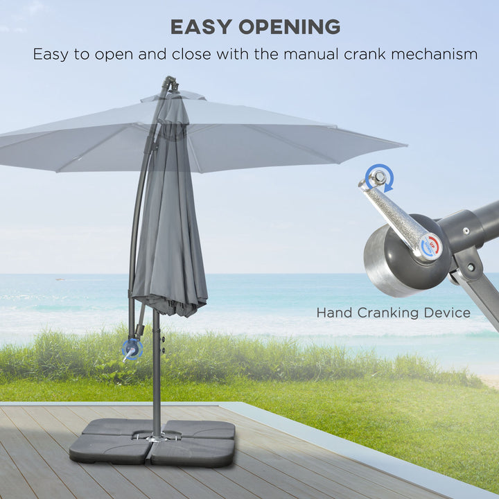 3(m) Garden Parasol Sun Shade Banana Umbrella Cantilever with Crank Handle, Cross Base Dark Grey