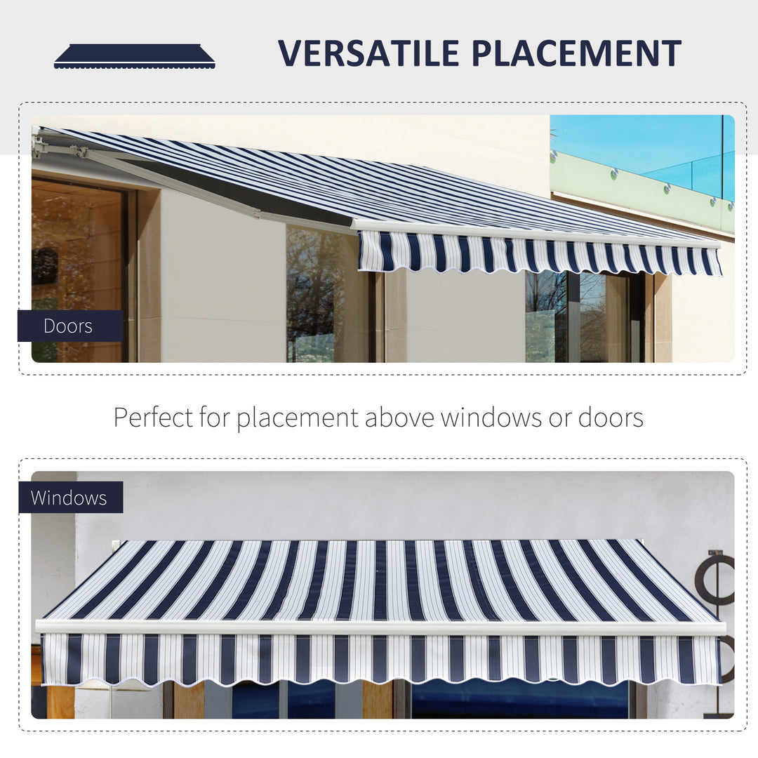 Garden Patio Manual Retractable Awning Canopy Sun Shade Shelter, 3m x 2.5m-Blue/White