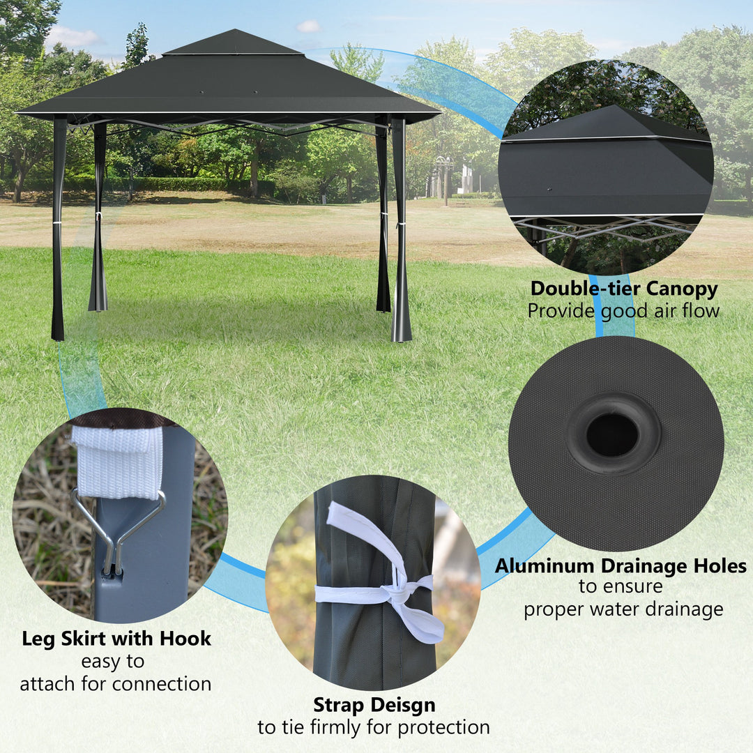 Outsunny 4 x 4m Pop-up Gazebo Double Roof Canopy Tent with Roller Bag & Adjustable Legs Outdoor Party, Steel Frame, Dark Grey