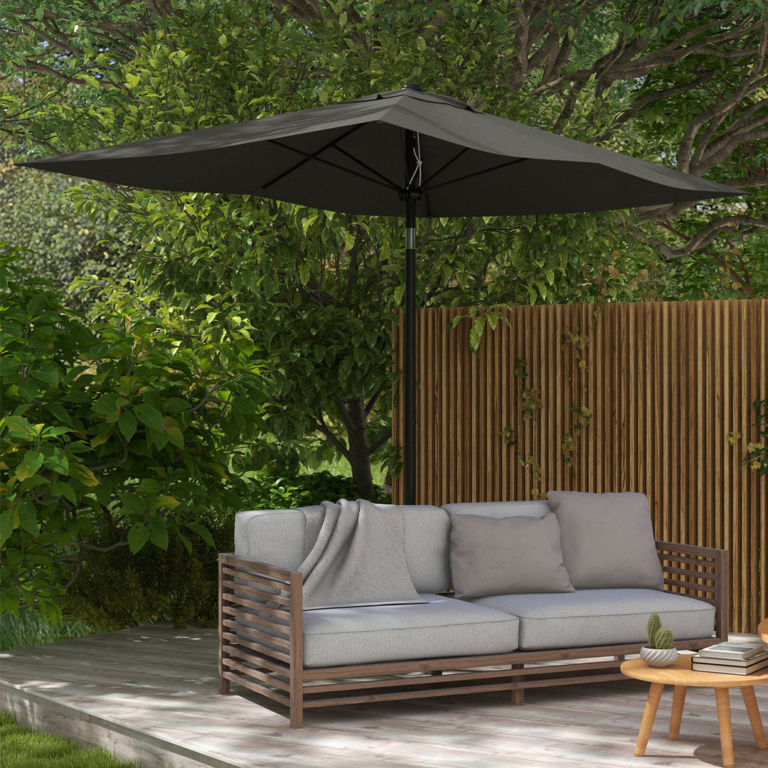 Outsunny 2 x 3(m) Garden Parasols Umbrellas Rectangular Patio Market Umbrella Outdoor Sun Shade w/ Crank &amp; Push Button Tilt, Aluminium Pole Dark Grey