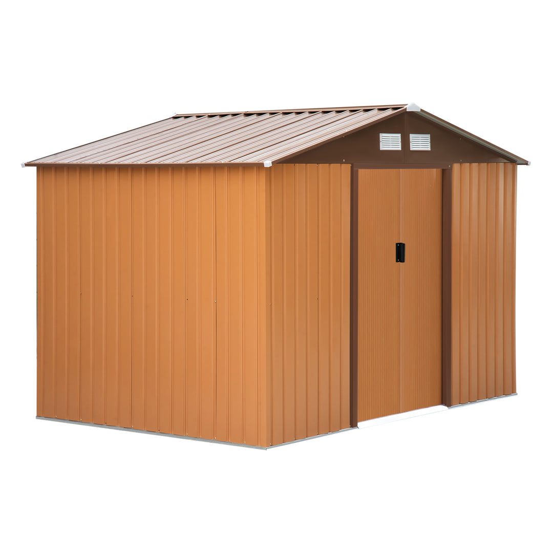 Outsunny 9 x 6FT Garden Metal Storage Shed Outdoor Storage Shed with Foundation Ventilation & Doors, Yellow