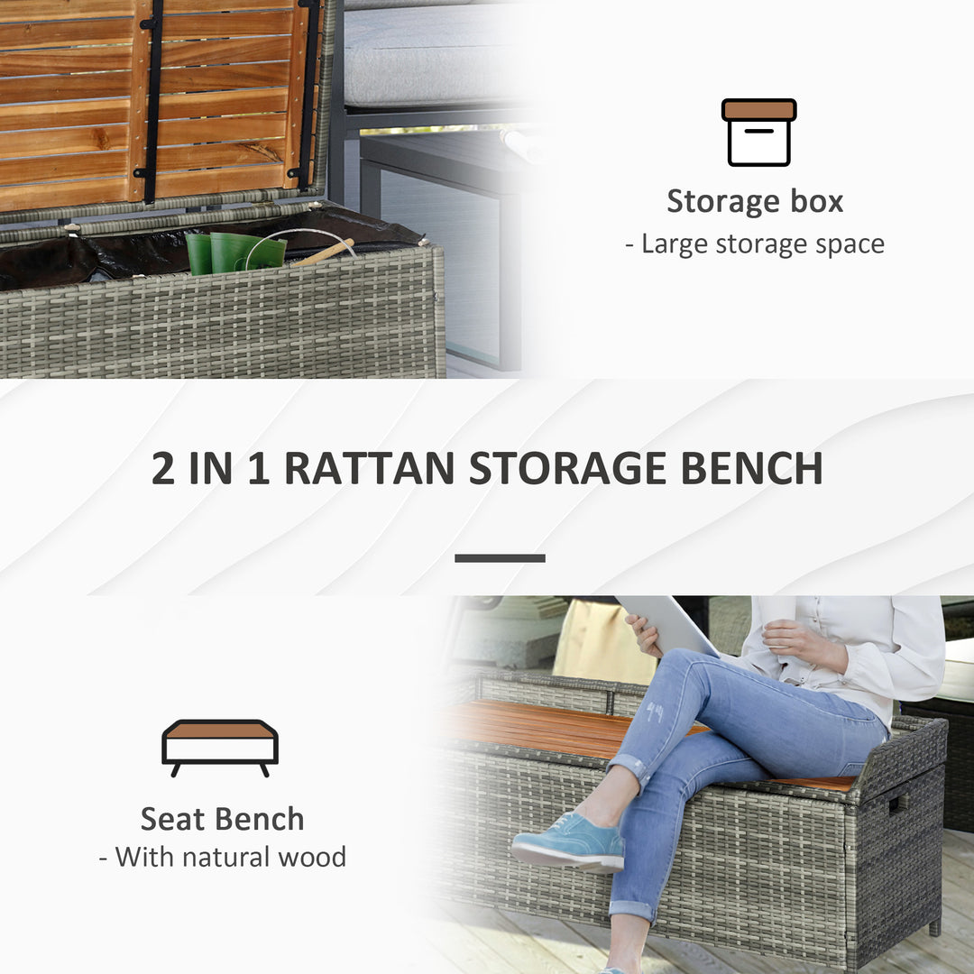 Patio Wicker Storage Bench Box, Outdoor Garden PE Rattan Pool Tool Storage - Grey