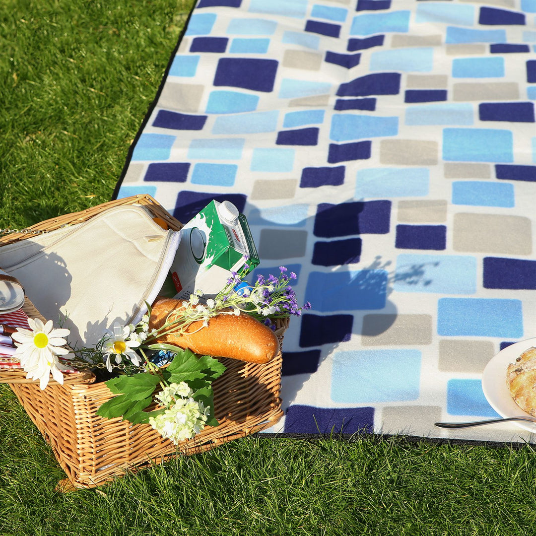 Blue White Tartan Picnic Blanket