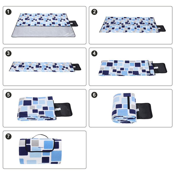 Blue White Tartan Picnic Blanket