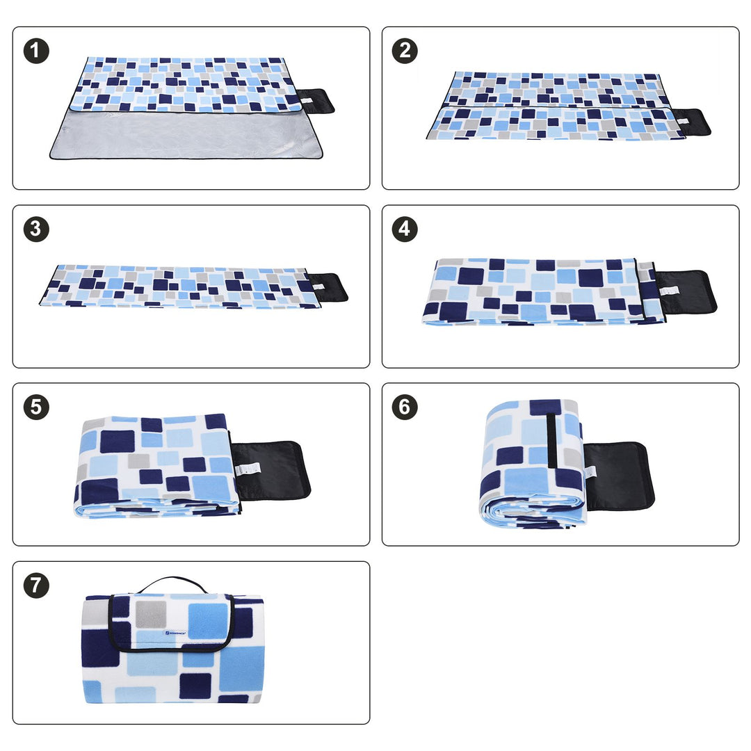 Blue White Tartan Picnic Blanket