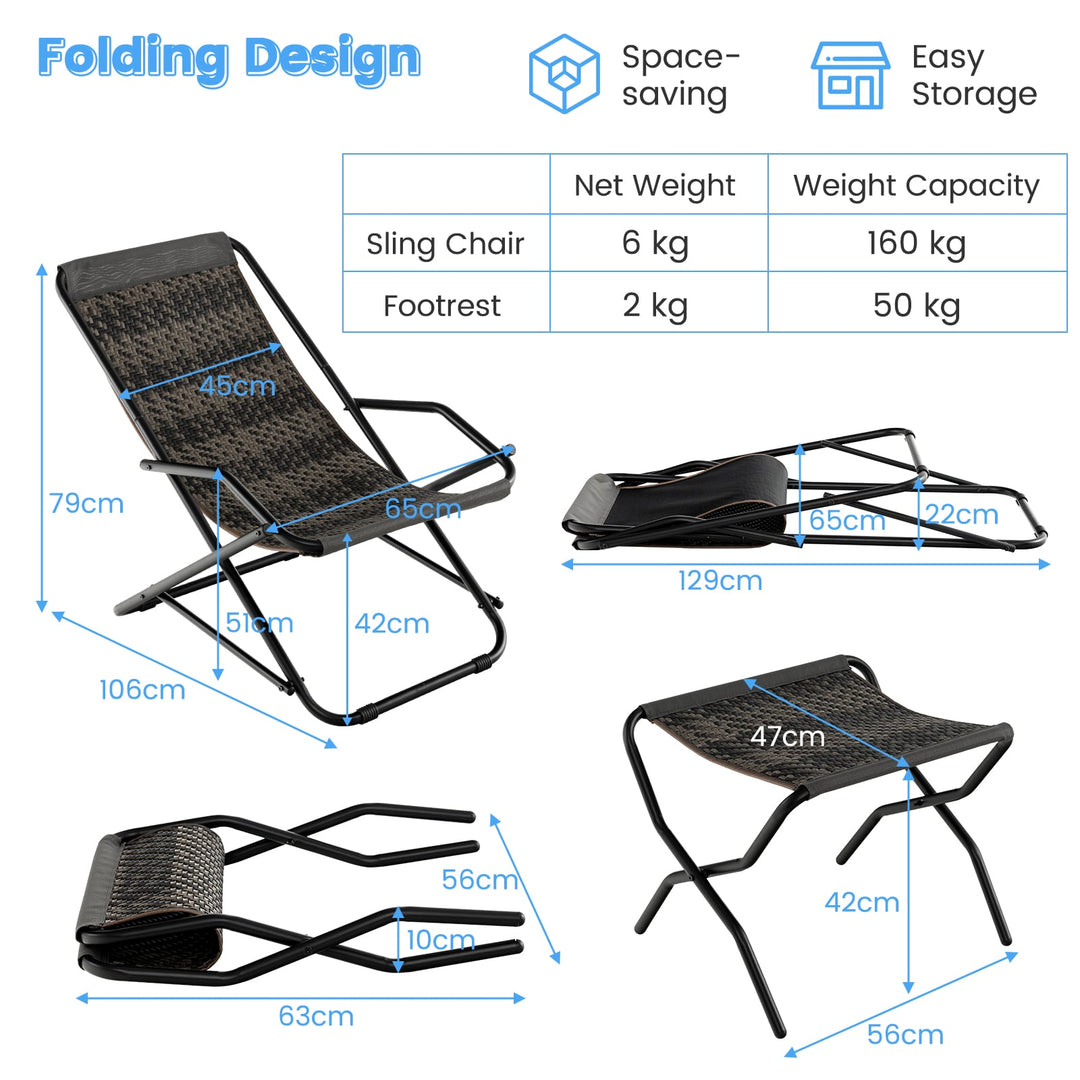 Outdoor Sling Chair with Footstool-Grey