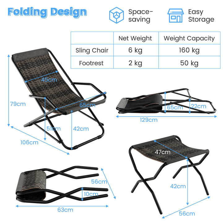 Outdoor Sling Chair with Footstool-Grey