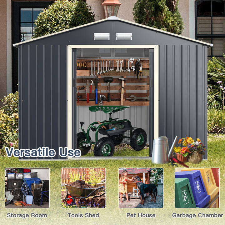 Outdoor Storage Shed with 4 Vents and Double Sliding Door-Size 2