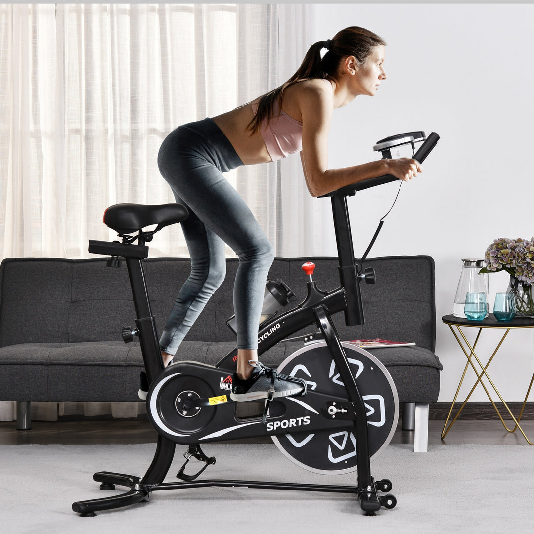 HOMCOM Steel Stationary Bike 8-Level Belt Driven Exercise Bike w/ LCD Monitor Black