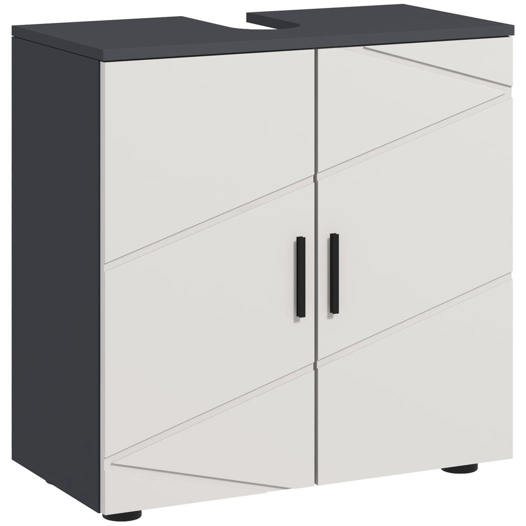 Under Sink Cabinet, Bathroom Vanity Unit, Floor Basin Storage Cupboard with Double Doors and Shelf, 60 x 30 x 60 cm, Light Grey