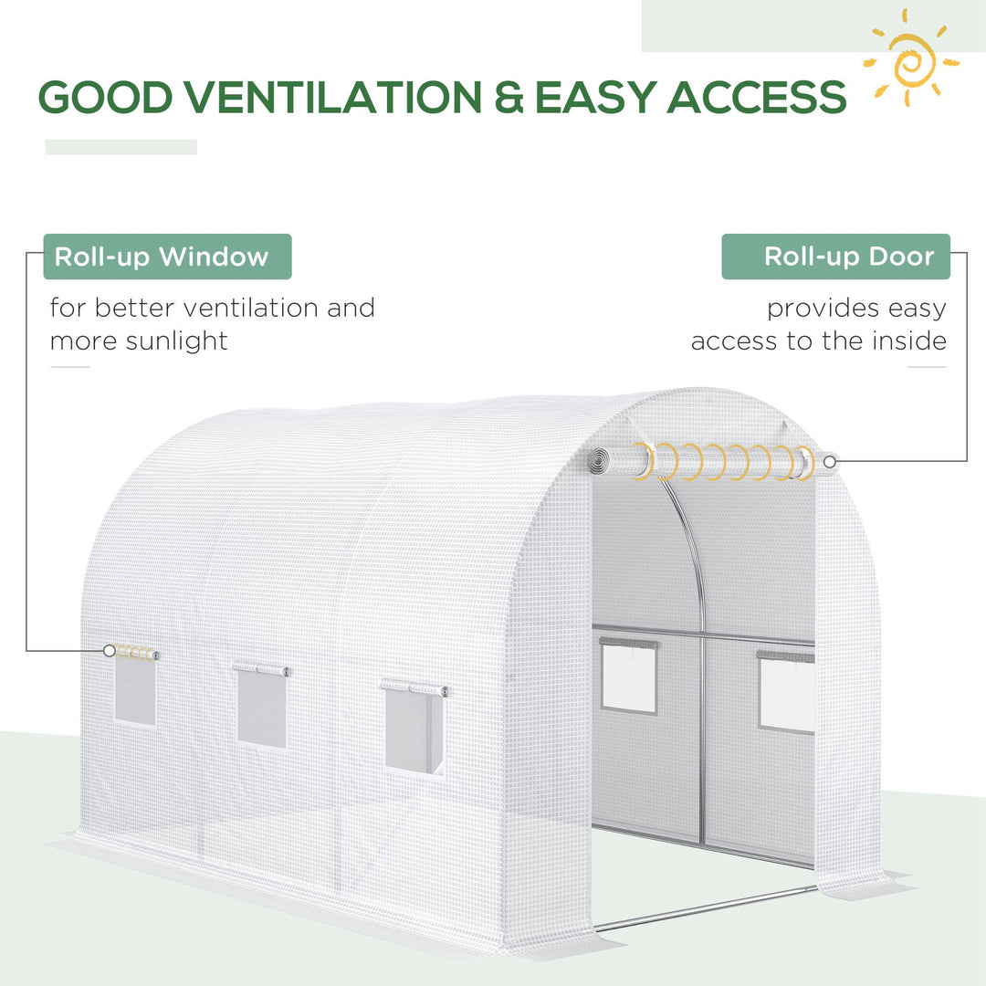 3 x 2 x 2m Greenhouse Replacement Walk-in PE Hot House Cover with 6 Windows Roll-Up and Zipper Door, White