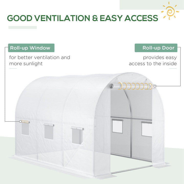 3 x 2 x 2m Greenhouse Replacement Walk-in PE Hot House Cover with 6 Windows Roll-Up and Zipper Door, White