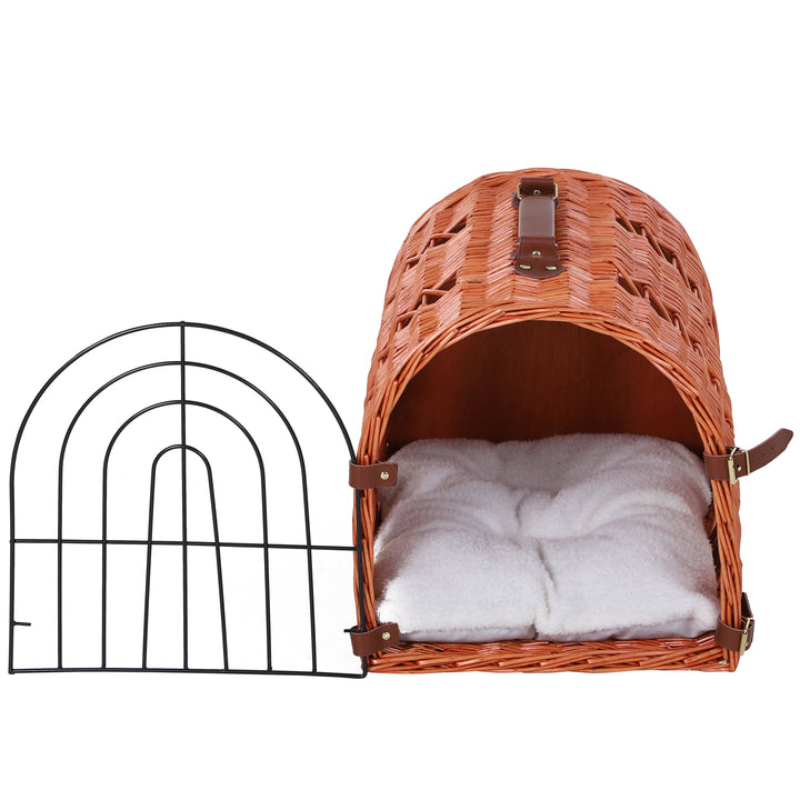 Cats Medium Portable Wicker Pet Travel Carrier Natural Tone