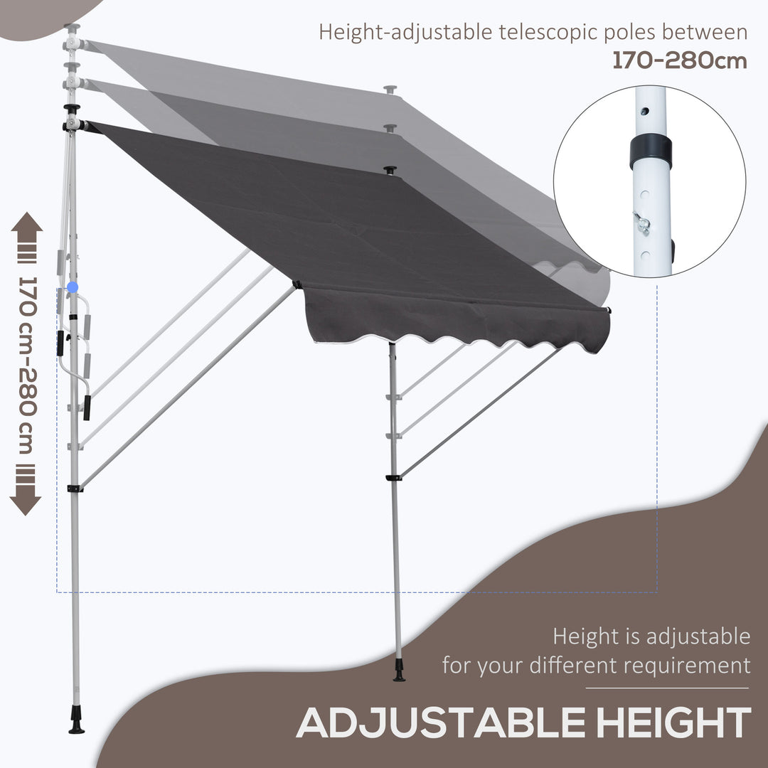 Balcony 2 x 1.5m Manual Adjustable Awning DIY Patio Clamp Awning Canopy  Retractable Shade Shelter - Grey