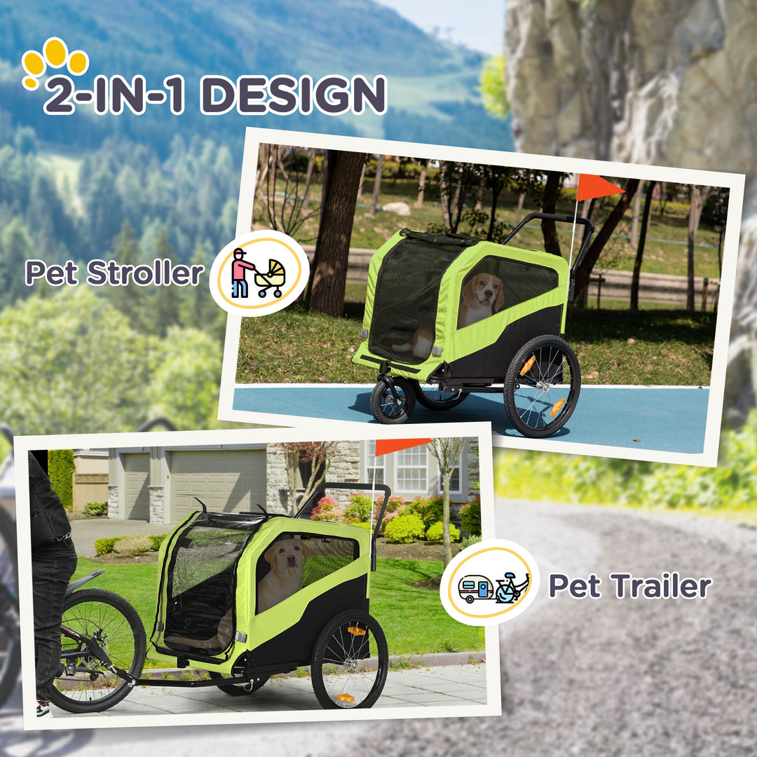 2 in 1 Dog Bike Trailer Pet Stroller for Large Dogs with Hitch, Quick-release 20" Wheels, Pet Bicycle Cart Trolley Carrier for Travel, Green