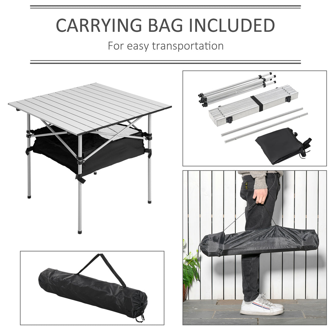 Portable Camping Table W/ Mesh Bag Camping Outdoor Dining Foldable W/ Steel Frame Picnic Lightweight Hiking Furniture Desk, Silver Black
