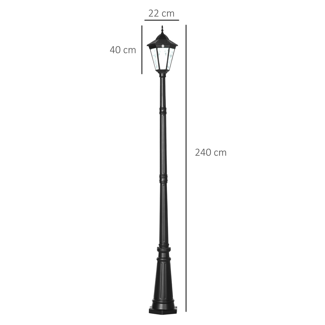 2.4 m Garden Lamp Post Light, LED Solar Powered Patio Path Lighting Lamp with Aluminium Frame, PIR Motion Sensor for Lawn, Pathway, Black