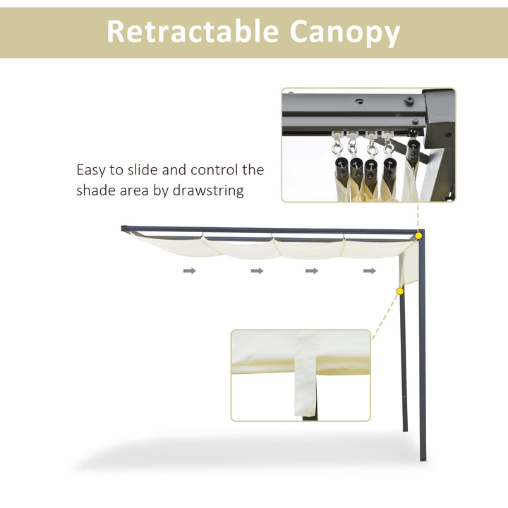 Outsunny 3 x 3(m) Outdoor Pergola Retractable Canopy Wall Mounted Gazebo Patio Shelter Sun Shade, Cream White